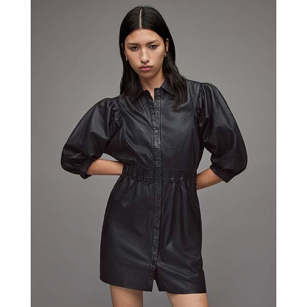 Allsaints Australia Womens Osa Leather Mini Dress Black AU19-246